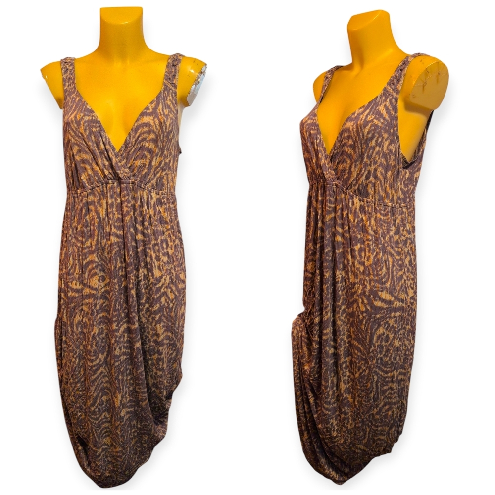 CABI Purple White Orange Swirly Animal Print Stretchy Maxi Dress